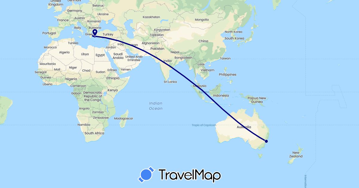 TravelMap itinerary: driving in Australia, Greece, Singapore (Asia, Europe, Oceania)